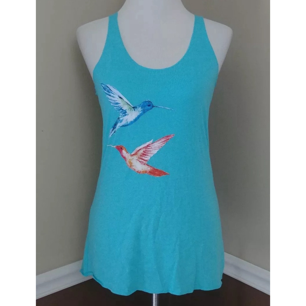 Turquoise Hummingbird Racerback Tank Top from ModCloth by Next Level Size Small